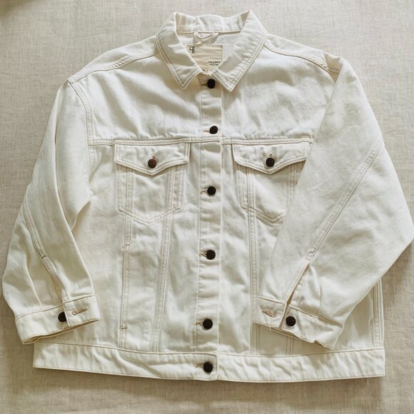 Anthropologie Pilcro Western Denim Boyfriend Jacket - Cream, Size L - Picture 8 of 8